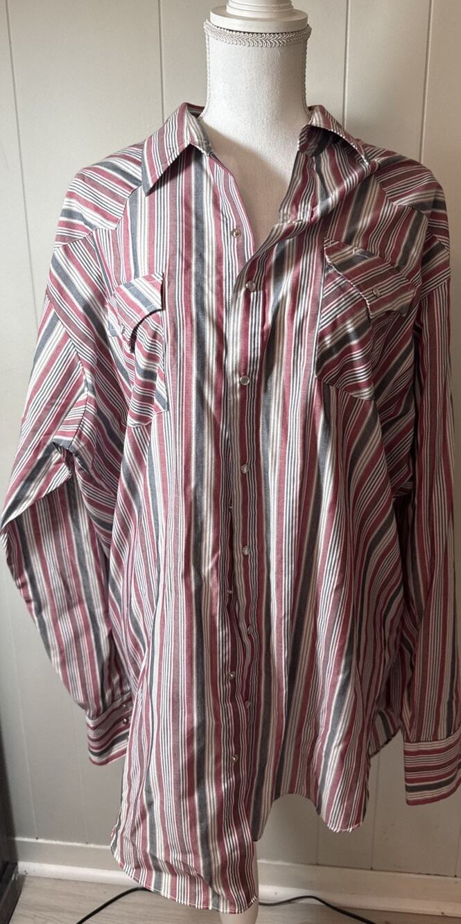 Ely Cattleman Western Pearl Snap Shirt Mens 2XLBig Stripe Cowboy Ranch Rodeo AA